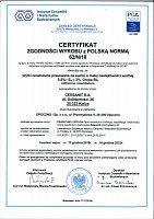Сертификат соответствия. Плитки керамические№ 62/N/18.Польский